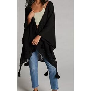 Anthropologie Kimono Black with eyelet details, one aize